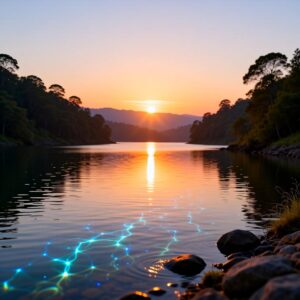 O amanhecer se estende como uma tela viva.